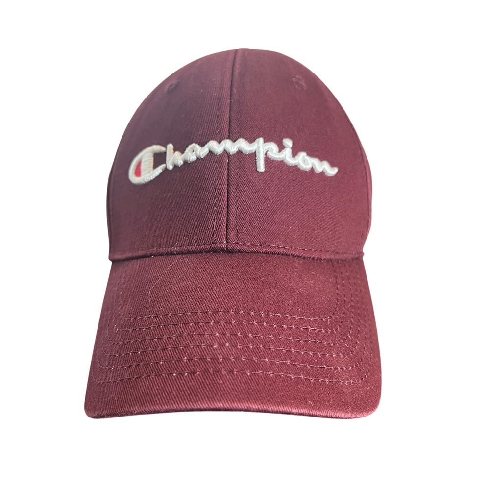 Champion Script Logo Burgundy Strapback Baseball Hat